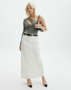 Supersoft One Shoulder Long Sleeve Cut Out Bodysuit -Glassons Store lua asymmetric cut out bodysuit cypress full tb116518pch