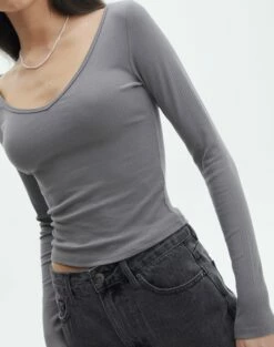 V Neck Long Sleeve Top -Glassons Store lulu longsleeve keep your coal imageback tl93240orib