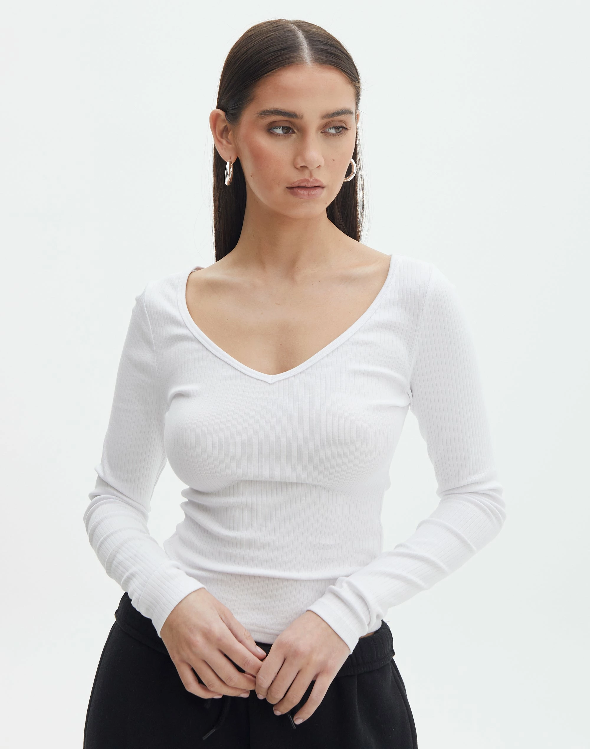Pointelle Curve Hem Cropped Long Sleeve Top 18 Pointelle Curve Hem Cropped Long Sleeve Top - Image 16