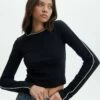 Contrast Stitch Long Sleeve Top -Glassons Store mac contrast bind top blackwhite front tl54279rib