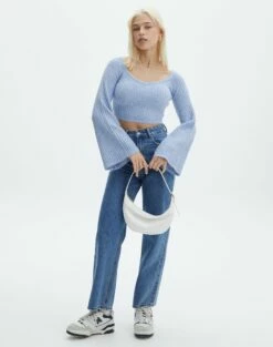 Off Shoulder Long Sleeve Cropped Knit -Glassons Store mariah v neck rib top icecap full kl98427rrec