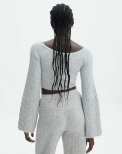 Off Shoulder Long Sleeve Cropped Knit -Glassons Store mariah v neck rib top pale grey marle back kl98427rrec