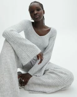 Off Shoulder Long Sleeve Cropped Knit -Glassons Store mariah v neck rib top pale grey marle imageback kl98427rrec