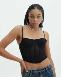 Mesh Detailed Corset Top