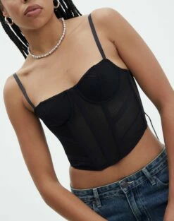 Mesh Detailed Corset Top -Glassons Store mika mesh corset black imageback ut113858pln