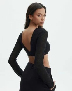 Sheer Backless Long Sleeve Crop Top 24 Sheer Backless Long Sleeve Crop Top -Glassons Store mila underwire super crop black back tl112008msh
