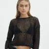 Knit Mesh Long Sleeve Top -Glassons Store millie mesh net black front kl124087knt