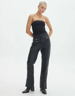 Faux Leather Moto Zip Straight Leg Pant