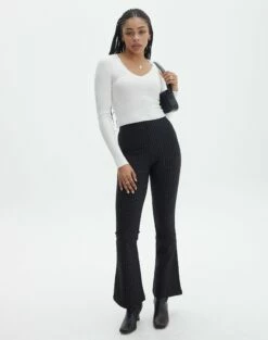 Mid Rise Pinstripe Wide Leg Pant -Glassons Store minogue high rise flare ponte black pinstripe front pw52146str 1