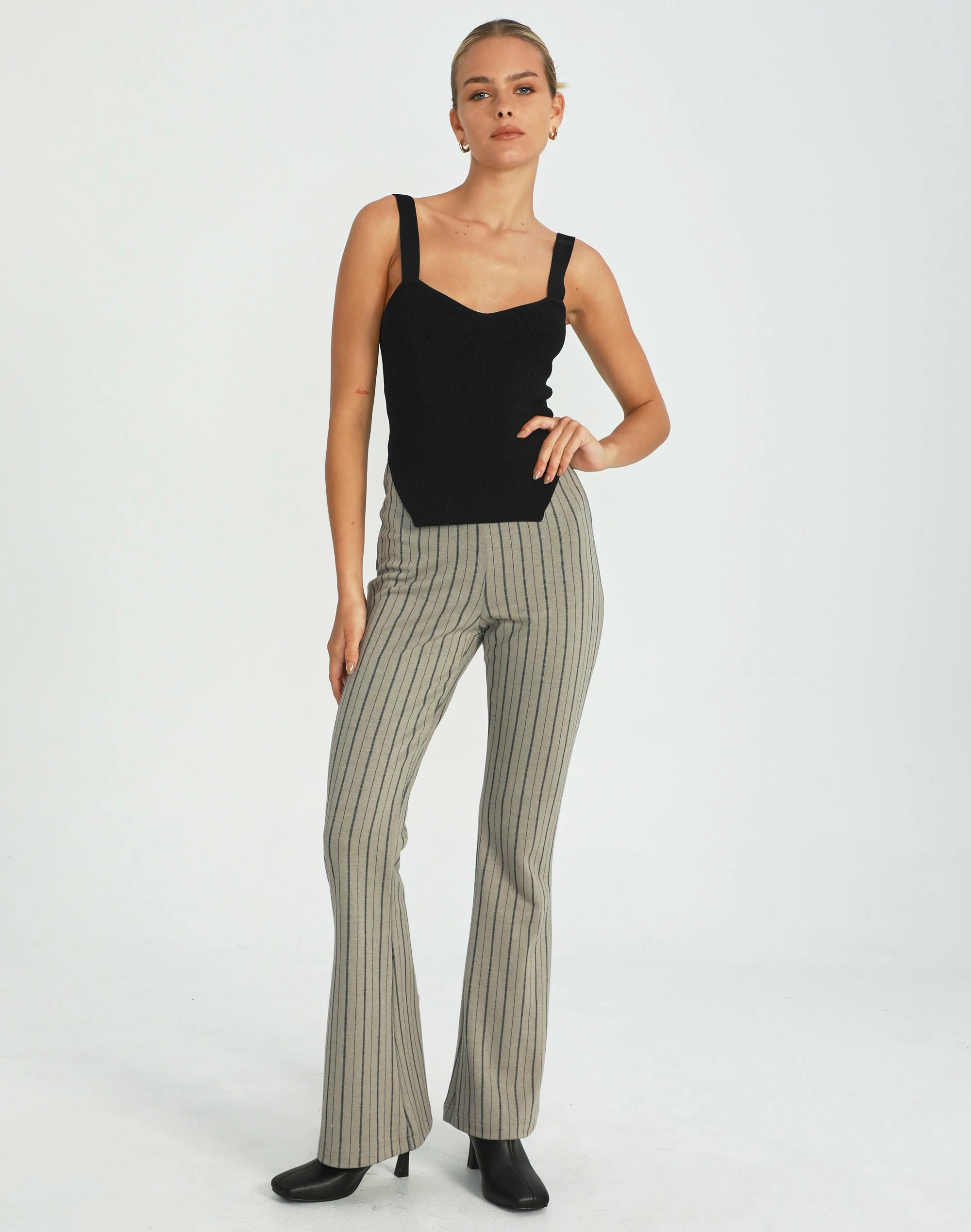 High Rise Pinstripe Flare Ponte Pant 9 High Rise Pinstripe Flare Ponte Pant - Image 7