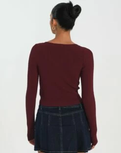 Long Sleeve Cut Out Ribbed Top -Glassons Store monita multi cut out knit red chocolate back kl95709vn