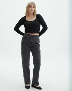 Scoop Neck Long Sleeve Crop Top -Glassons Store mylie wide rib scoop black full tl111290vis