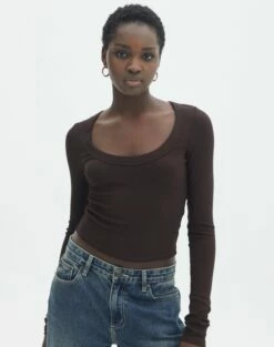 Scoop Neck Long Sleeve Crop Top -Glassons Store mylie wide rib scoop its soy cute front tl111290vis