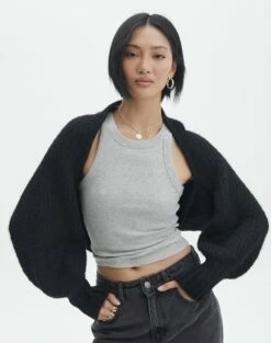 Balloon Sleeve Rib Knit Shrug