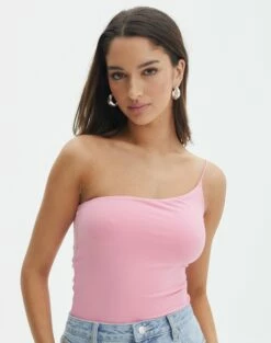 Supersoft One Shoulder Bodysuit -Glassons Store nolan one shoulder bodysuit gimme guava front tb148678pch 1