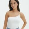Supersoft One Shoulder Bodysuit 2 Supersoft One Shoulder Bodysuit -Glassons Store nolan one shoulder bodysuit white front tb148678pch