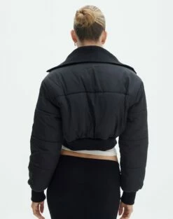 Cropped Puffer Jacket -Glassons Store noor cropped funnel puffer black back cs91682puf