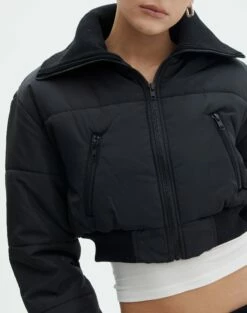 Cropped Puffer Jacket -Glassons Store noor cropped funnel puffer black imageback cs91682puf