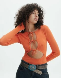 Sheer Long Sleeve Knit Top -Glassons Store noreen knit bodysuit dont be koi front tb106478vn