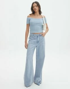Knit Off The Shoulder Crop Top -Glassons Store opal off the shoulder top blue bubble full ks130295knt