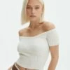 Knit Off The Shoulder Crop Top -Glassons Store opal off the shoulder top milk front ks130295knt