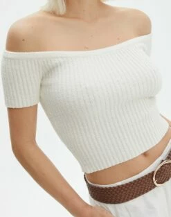 Knit Off The Shoulder Crop Top -Glassons Store opal off the shoulder top milk imageback ks130295knt