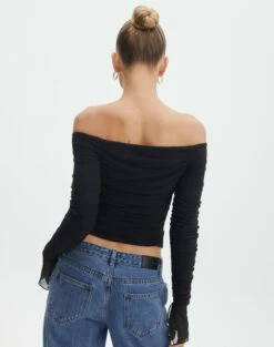 Ruched Mesh Off The Shoulder Top -Glassons Store oreo off the shoulder top black back tl124256rmsh