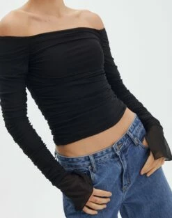 Ruched Mesh Off The Shoulder Top -Glassons Store oreo off the shoulder top black imageback tl124256rmsh