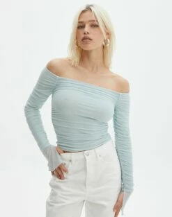 Ruched Mesh Off The Shoulder Top -Glassons Store oreo off the shoulder top mist me front tl124256rmsh