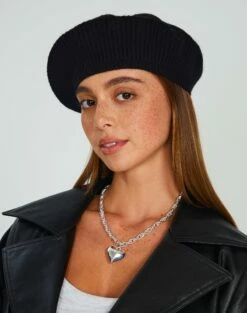 Crochet Knit Long Sleeve Top -Glassons Store oui oui beret black front ha107918knt 1