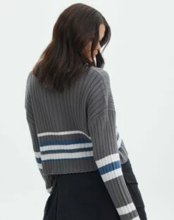 V-Neck Drop Shoulder Varsity Knit Jumper -Glassons Store paige preppy v neck coal stripe back kl90519ostp