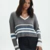 V-Neck Drop Shoulder Varsity Knit Jumper 2 V-Neck Drop Shoulder Varsity Knit Jumper -Glassons Store paige preppy v neck coal stripe front kl90519ostp