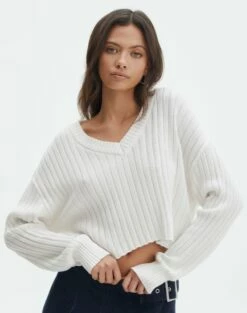 V-Neck Drop Shoulder Knit Jumper 24 V-Neck Drop Shoulder Knit Jumper -Glassons Store paige preppy v neck milk detail kl90519oca