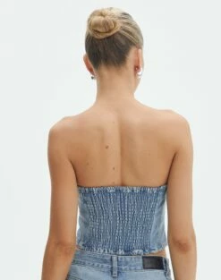 Denim Panelled Strapless Corset 20 Denim Panelled Strapless Corset -Glassons Store pancake panelled corset riley vintage wash back bv132499rdnm