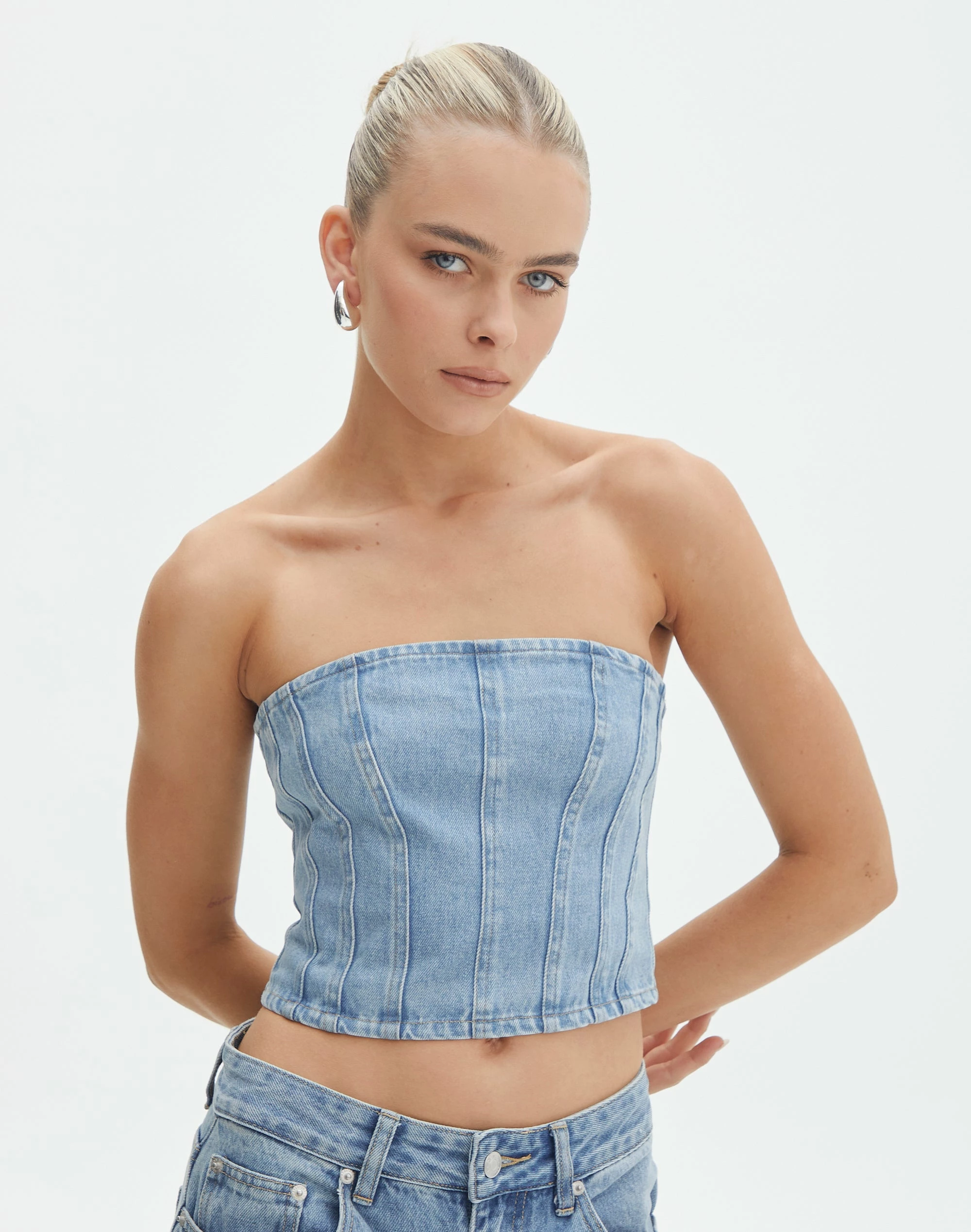 Denim Panelled Strapless Corset 3 Denim Panelled Strapless Corset