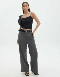 High Neck Curve Hem Knit Tank Top -Glassons Store penny button suit pant charcoal front pw91835pln 1