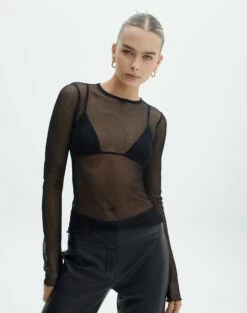 Off Shoulder Flared Long Sleeve Top -Glassons Store phoebe fishnet longsleeve black front tl126997fsh