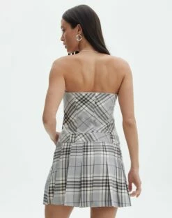 Strapless Pleated Check Mini Dress -Glassons Store pia pleat dress lunar check back ds113001prt