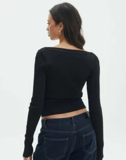 Panelled Knit Long Sleeve Top -Glassons Store pinny panelled longsleeve black back kl114624vn
