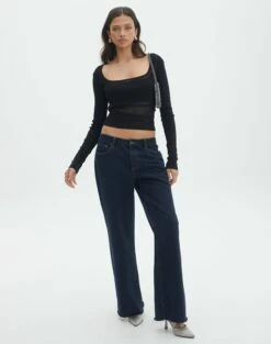 Panelled Knit Long Sleeve Top -Glassons Store pinny panelled longsleeve black full kl114624vn