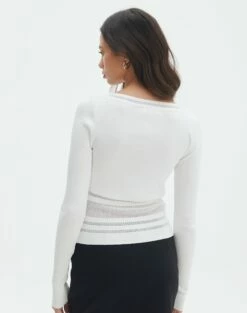 Panelled Knit Long Sleeve Top -Glassons Store pinny panelled longsleeve white back kl114624vn
