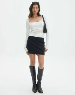 Panelled Knit Long Sleeve Top -Glassons Store pinny panelled longsleeve white full kl114624vn