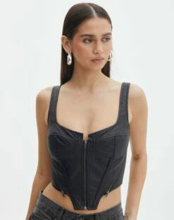 Lace Up Detailed Corset Top -Glassons Store polly zip corset black front bv107091pu