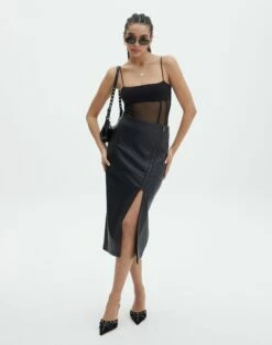 Asymmetric Lace Mini Skirt -Glassons Store preston pu moto midi skirt black front sl109365pu 7