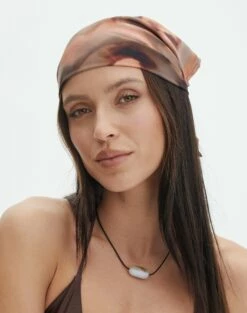 Long Sleeve Linen Blend Shirt -Glassons Store printed satin headscarf coffee skies front ha47085prt