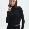 Luxe Lounge Modal Quarter Zip Front Long Sleeve Top -Glassons Store quinn quarter zip top black front tl93138mod