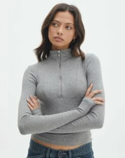 Luxe Lounge Modal Quarter Zip Front Long Sleeve Top -Glassons Store quinn quarter zip top heather marle front tl93138mod