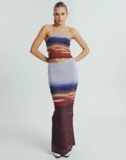 Print Mesh Strapless Top -Glassons Store r co drey mesh maxi skirt firey skies front sl52001rprt
