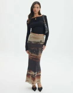 Print Mesh Maxi Skirt 25 Print Mesh Maxi Skirt -Glassons Store r co drey mesh maxi skirt sandy tie dye front sl52001rprt 4