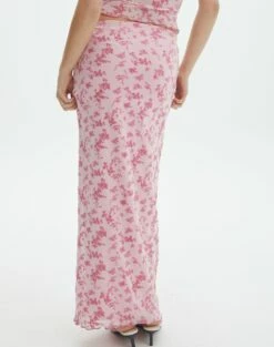 Floral Mesh Lettuce Trim Midi Skirt -Glassons Store r co sabrina burnout mesh maxi baby doll burnout back sl53303rbo